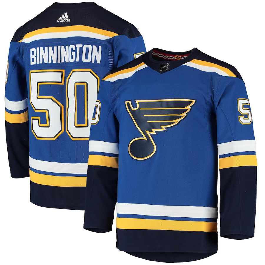 Men St. Louis Blues 50 Jordan Binnington adidas Blue Home Authentic Player NHL Jersey
